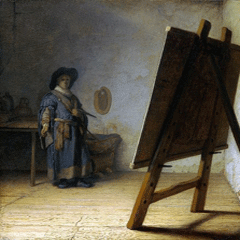 reproductie De schilder in zijn atelier van Rembrandt van Rijn